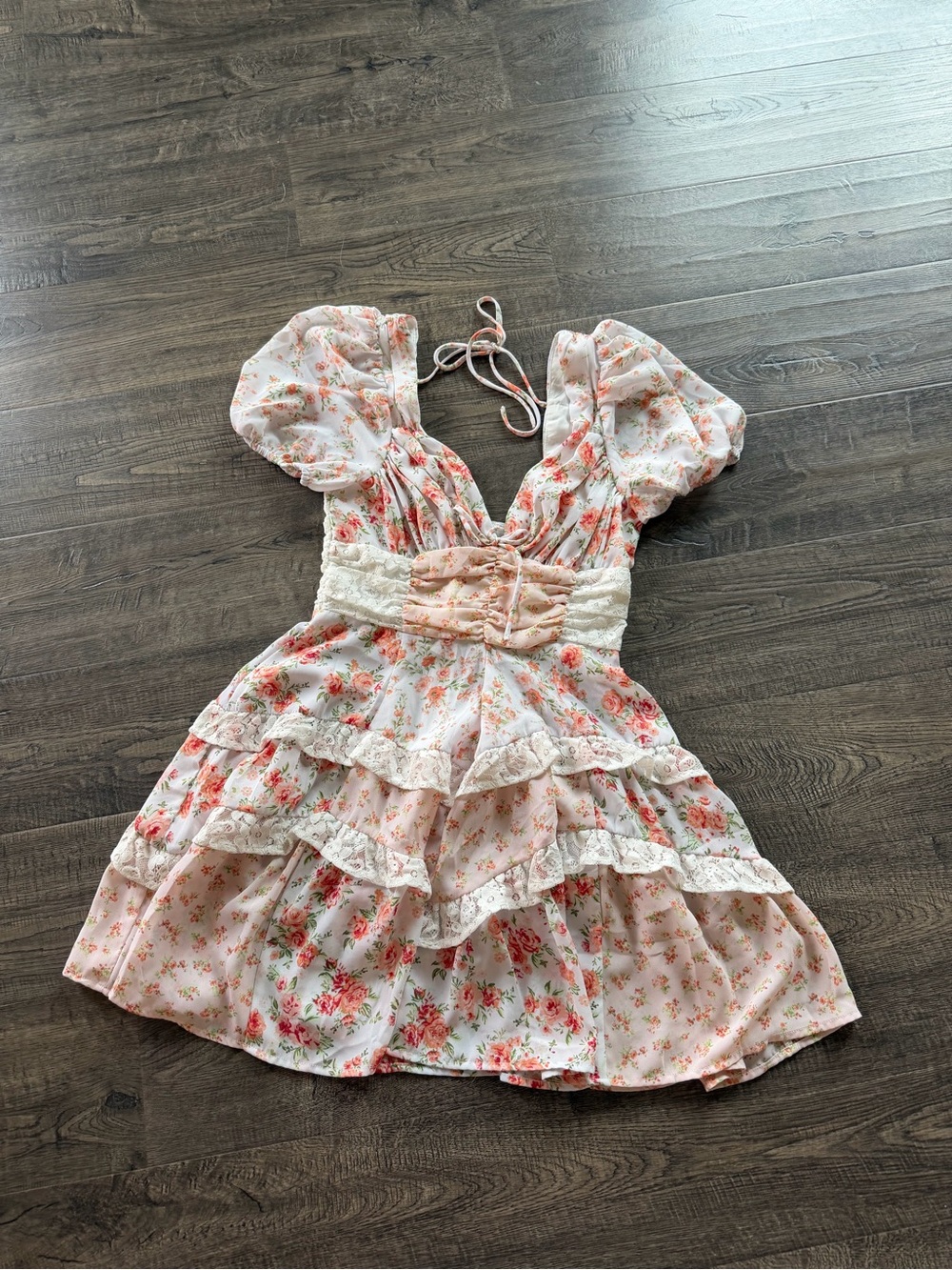 Altard State Floral Ruffled Puff Sleeve Dress - Pink
